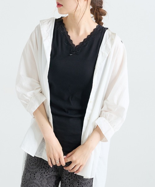 PUAL CE CIN（ピュアルセシン）の「ストレッチレースカップ付きインナー（タンクトップ・レディース・ブラック/オートミール/グレイッシュベージュ・FREE）」の21枚目の写真