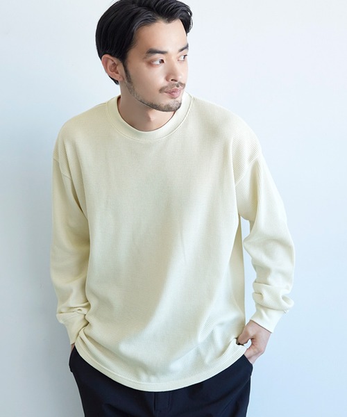メンズ ミニワッフルクルーネックロンtee