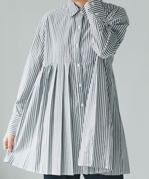 deux amour | ストライプ長袖プリーツブラウス(シャツ/ブラウス)