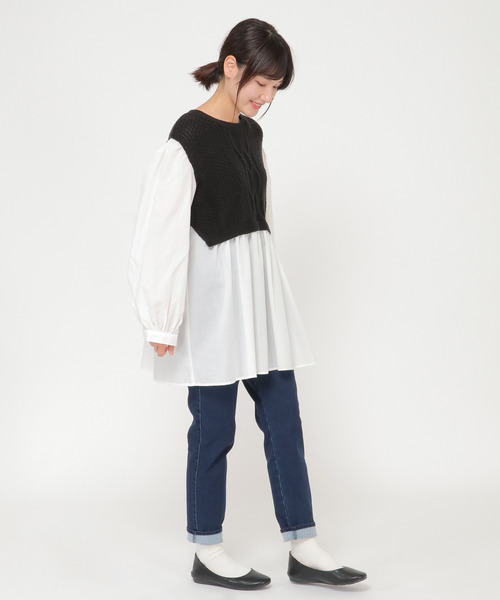 LBC（エルビーシー）の「ケーブルニットドッキングブラウス（シャツ/ブラウス・レディース・ブラック/ベージュ/ブラウン・M）」の4枚目の写真