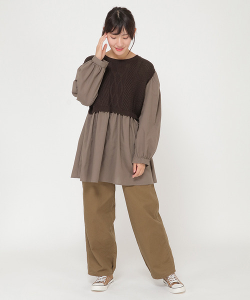 LBC（エルビーシー）の「ケーブルニットドッキングブラウス（シャツ/ブラウス・レディース・ブラック/ベージュ/ブラウン・M）」の6枚目の写真