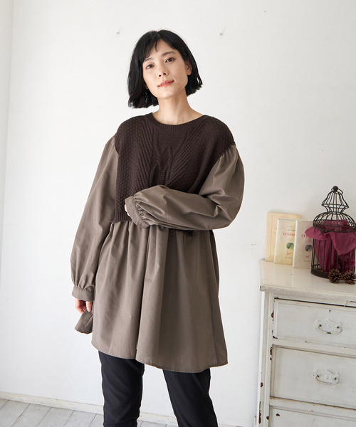 LBC（エルビーシー）の「ケーブルニットドッキングブラウス（シャツ/ブラウス・レディース・ブラック/ベージュ/ブラウン・M）」の18枚目の写真