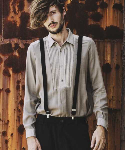 NO ID.(ノーアイディ)の「フロントタック切替ロングSH(シャツ/ブラウス・メンズ・ブラック/ベージュ/グレー・1/2)」の1枚目の写真