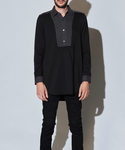 NO ID.(ノーアイディ)の「フロントタック切替ロングSH(シャツ/ブラウス・メンズ・ブラック/ベージュ/グレー・1/2)」の12枚目の写真