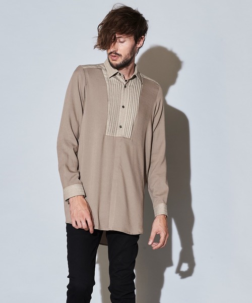 NO ID.(ノーアイディ)の「フロントタック切替ロングSH(シャツ/ブラウス・メンズ・ブラック/ベージュ/グレー・1/2)」の18枚目の写真