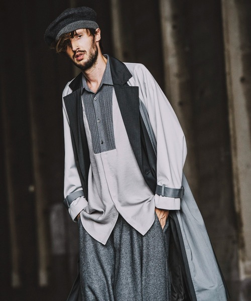 NO ID.(ノーアイディ)の「フロントタック切替ロングSH(シャツ/ブラウス・メンズ・ブラック/ベージュ/グレー・1/2)」の19枚目の写真