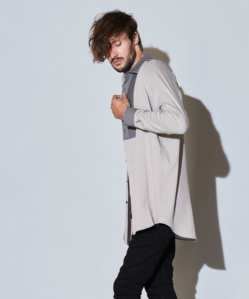 NO ID.(ノーアイディ)の「フロントタック切替ロングSH(シャツ/ブラウス・メンズ・ブラック/ベージュ/グレー・1/2)」の6枚目の写真