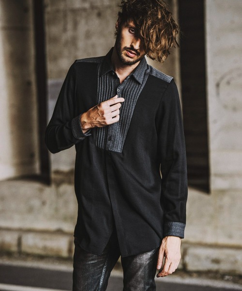 NO ID.(ノーアイディ)の「フロントタック切替ロングSH(シャツ/ブラウス・メンズ・ブラック/ベージュ/グレー・1/2)」の7枚目の写真