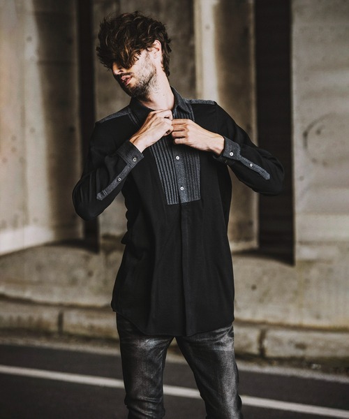 NO ID.(ノーアイディ)の「フロントタック切替ロングSH(シャツ/ブラウス・メンズ・ブラック/ベージュ/グレー・1/2)」の16枚目の写真