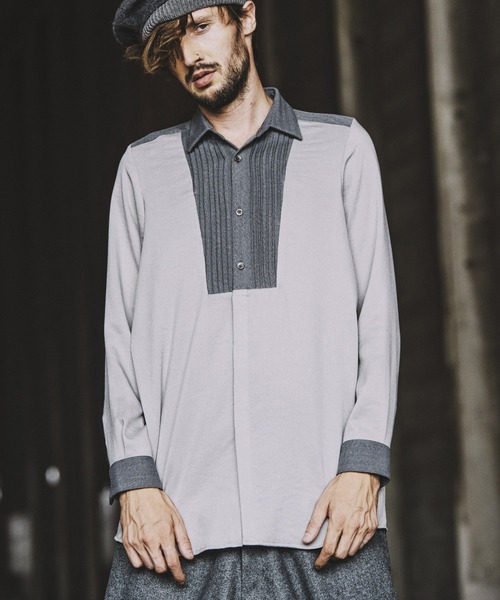 NO ID.(ノーアイディ)の「フロントタック切替ロングSH(シャツ/ブラウス・メンズ・ブラック/ベージュ/グレー・1/2)」の21枚目の写真