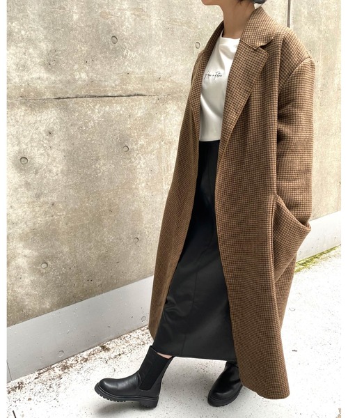 MLI'A（エムリア）の「チェックロングオーバーサイズコート（その他アウター・レディース・ベージュ系4・M）」の2枚目の写真