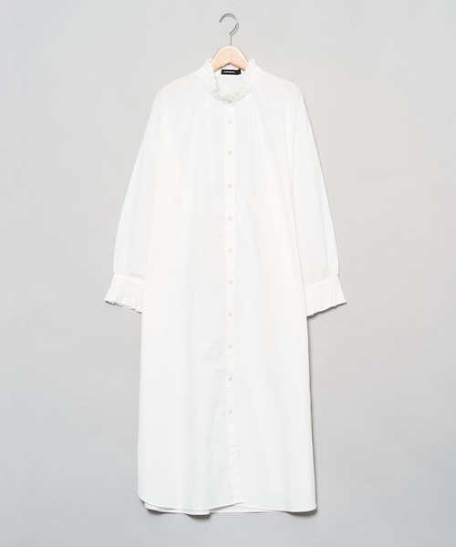 AS KNOW AS de base（アズノゥアズドゥバズ）の「フリフリリラララワンピース（シャツワンピース・レディース・ブラック/オフホワイト/グレイッシュベージュ/カーキ・FREE）」の2枚目の写真