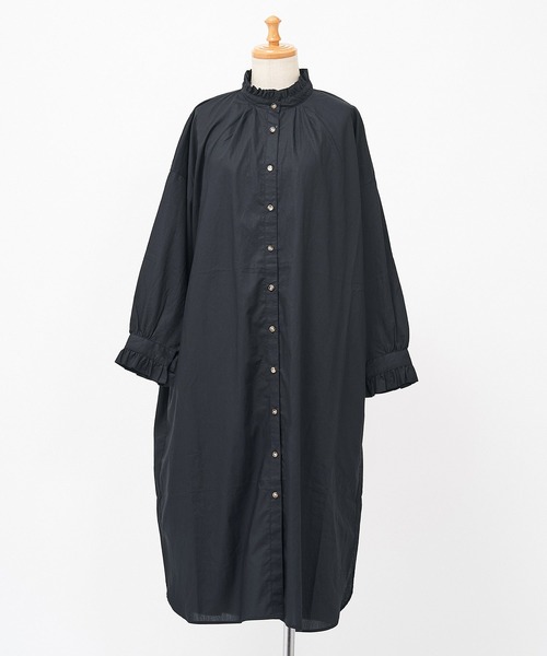 AS KNOW AS de base（アズノゥアズドゥバズ）の「フリフリリラララワンピース（シャツワンピース・レディース・ブラック/オフホワイト/グレイッシュベージュ/カーキ・FREE）」の6枚目の写真