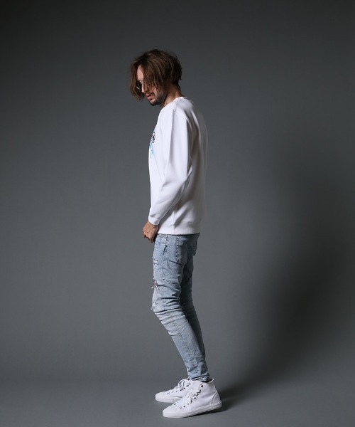 STUD MUFFIN（スタッドマフィン）の「msw1025-TC裏毛起毛 ドリップジェル＆パッチ スエットシャツ（スウェット・メンズ・ホワイト/ブラック/杢グレー・2/4/3）」の10枚目の写真