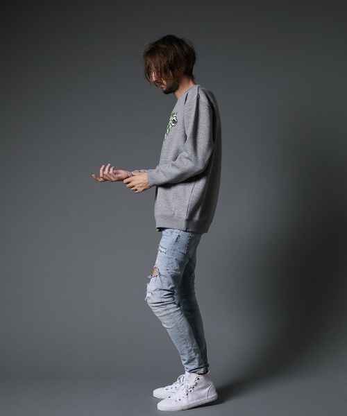 STUD MUFFIN（スタッドマフィン）の「msw1025-TC裏毛起毛 ドリップジェル＆パッチ スエットシャツ（スウェット・メンズ・ホワイト/ブラック/杢グレー・2/4/3）」の18枚目の写真