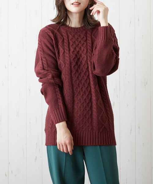 VIBGYOR(ヴィブジョー)の「VIBGYOR Select/5GGケーブルC/N(BL)(ニット/セーター・レディース・レッド/アイボリー/グレー系その他/ネイビー/グレー・38/40)」の5枚目の写真