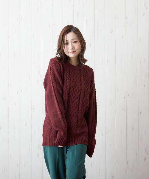 VIBGYOR(ヴィブジョー)の「VIBGYOR Select/5GGケーブルC/N(BL)(ニット/セーター・レディース・レッド/アイボリー/グレー系その他/ネイビー/グレー・38/40)」の6枚目の写真