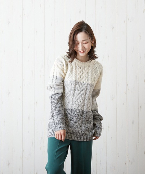VIBGYOR(ヴィブジョー)の「VIBGYOR Select/5GGケーブルC/N(BL)(ニット/セーター・レディース・レッド/アイボリー/グレー系その他/ネイビー/グレー・38/40)」の12枚目の写真