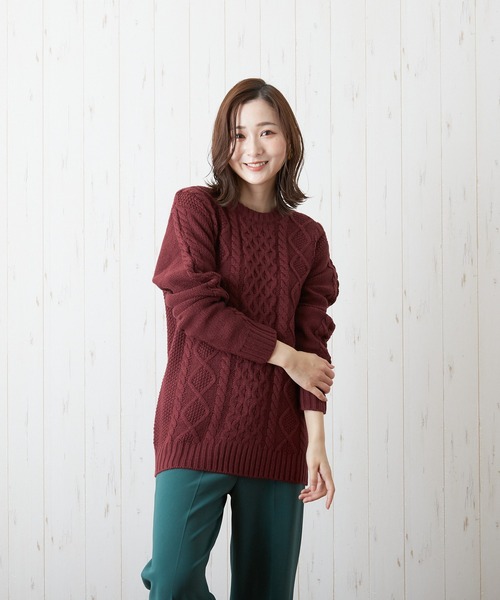 VIBGYOR(ヴィブジョー)の「VIBGYOR Select/5GGケーブルC/N(BL)(ニット/セーター・レディース・レッド/アイボリー/グレー系その他/ネイビー/グレー・38/40)」の16枚目の写真