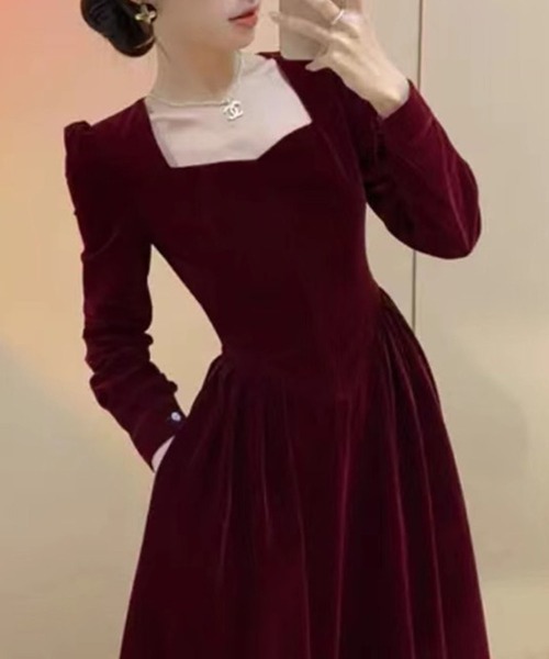 Leja（レジャ）の「【LEJA】スクエアネックベロアロングドレス