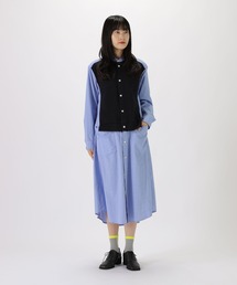 ZUCCA ズッカ ギャザーデザイン コットンシャツワンピース ドット 切替 ZUCCA ズッカ ギャザーデザイン コットンシャツワンピース