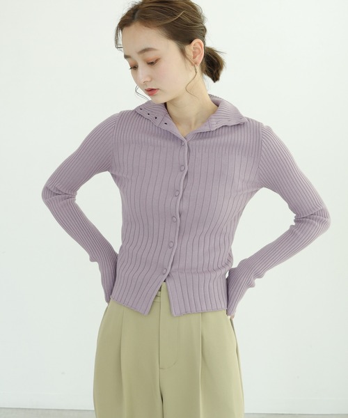 CLEIO(クレイオ)の「【CLEIO】前後2WAY開襟リブニット(ニット/セーター・レディース・カーキ/アイボリー/ラベンダー・FREE)」の17枚目の写真