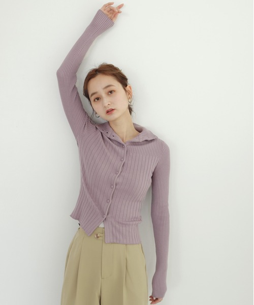 CLEIO(クレイオ)の「【CLEIO】前後2WAY開襟リブニット(ニット/セーター・レディース・カーキ/アイボリー/ラベンダー・FREE)」の18枚目の写真