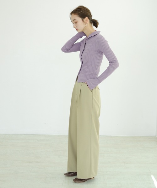 CLEIO(クレイオ)の「【CLEIO】前後2WAY開襟リブニット(ニット/セーター・レディース・カーキ/アイボリー/ラベンダー・FREE)」の14枚目の写真