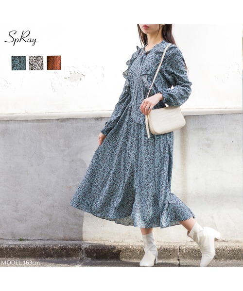 SpRay(スプレイ)の「花柄ボウタイフリルワンピース(ワンピース・レディース・ホワイト/ブラック/グリーン/キャメル・FREE)」の5枚目の写真