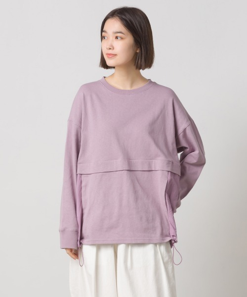 OMNES(オムネス)の「10番単裾ナイロン切り替えロングスリーブTシャツ(Tシャツ/カットソー・レディース・ホワイト/ブラック/パープル/ネイビー・FREE)」の2枚目の写真