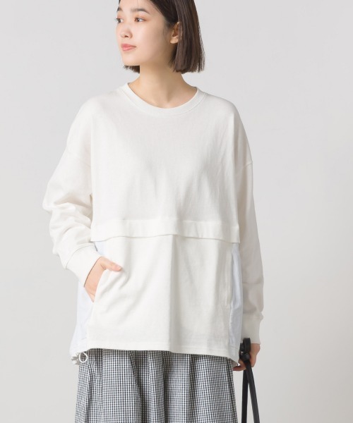 OMNES(オムネス)の「10番単裾ナイロン切り替えロングスリーブTシャツ(Tシャツ/カットソー・レディース・ホワイト/ブラック/パープル/ネイビー・FREE)」の3枚目の写真