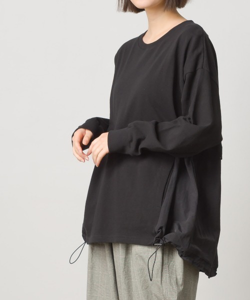 OMNES(オムネス)の「10番単裾ナイロン切り替えロングスリーブTシャツ(Tシャツ/カットソー・レディース・ホワイト/ブラック/パープル/ネイビー・FREE)」の4枚目の写真