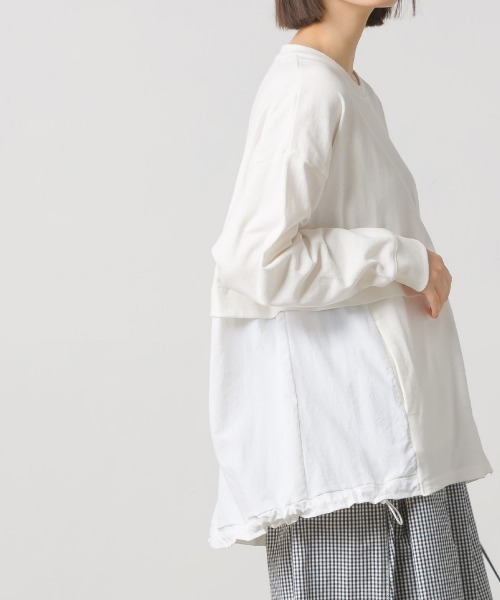 OMNES(オムネス)の「10番単裾ナイロン切り替えロングスリーブTシャツ(Tシャツ/カットソー・レディース・ホワイト/ブラック/パープル/ネイビー・FREE)」の13枚目の写真