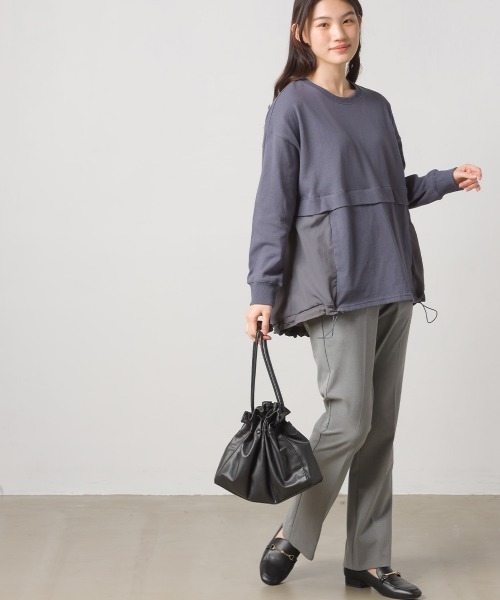 OMNES(オムネス)の「10番単裾ナイロン切り替えロングスリーブTシャツ(Tシャツ/カットソー・レディース・ホワイト/ブラック/パープル/ネイビー・FREE)」の8枚目の写真