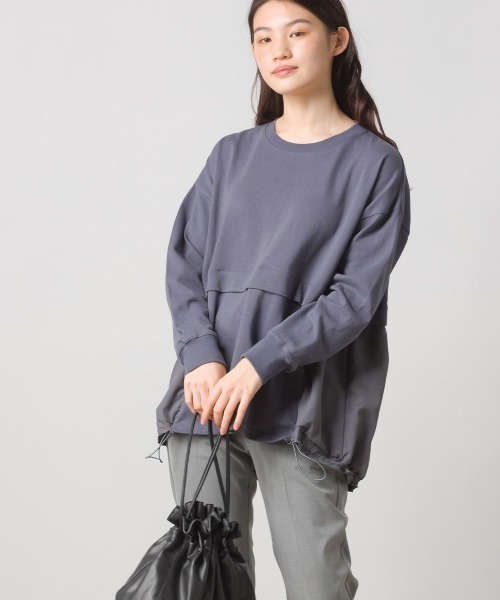 OMNES(オムネス)の「10番単裾ナイロン切り替えロングスリーブTシャツ(Tシャツ/カットソー・レディース・ホワイト/ブラック/パープル/ネイビー・FREE)」の6枚目の写真