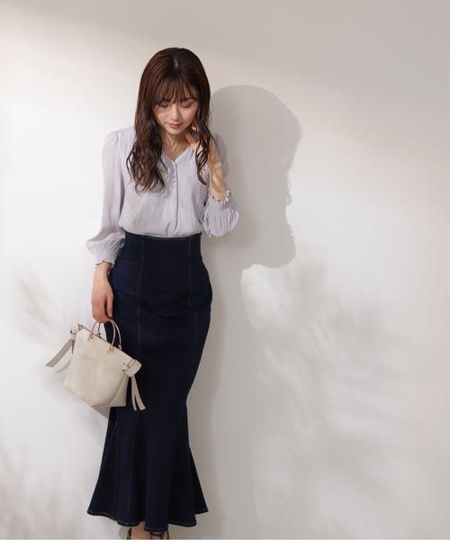 PROPORTION BODY DRESSING（プロポーションボディドレッシング）の「スキッパーブラウス / 1212110900（シャツ/ブラウス・レディース・ホワイト系その他/ブルー/グレー・SMALL/MEDIUM）」の3枚目の写真