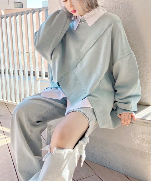 Figments（フィグメンツ）の「ダメージワイドデニムパンツ（デニムパンツ・レディース・インディゴブルー/ライトブルー・SMALL/MEDIUM）」の14枚目の写真