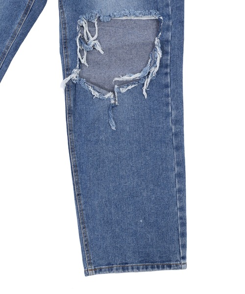 Figments（フィグメンツ）の「ダメージワイドデニムパンツ（デニムパンツ・レディース・インディゴブルー/ライトブルー・SMALL/MEDIUM）」の8枚目の写真