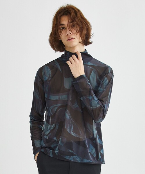 LiNoH(リノー)の「ART PRINT TURTLENECK TEE(Tシャツ/カットソー・メンズ・グリーン/ブルー・1/2)」の2枚目の写真