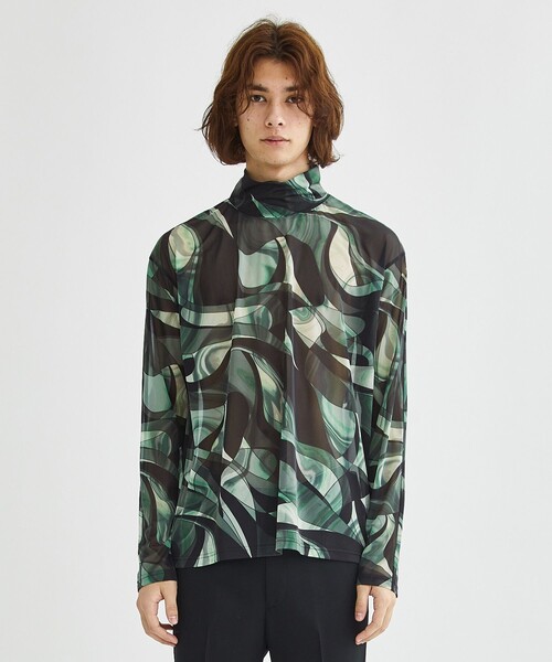 LiNoH(リノー)の「ART PRINT TURTLENECK TEE(Tシャツ/カットソー・メンズ・グリーン/ブルー・1/2)」の7枚目の写真