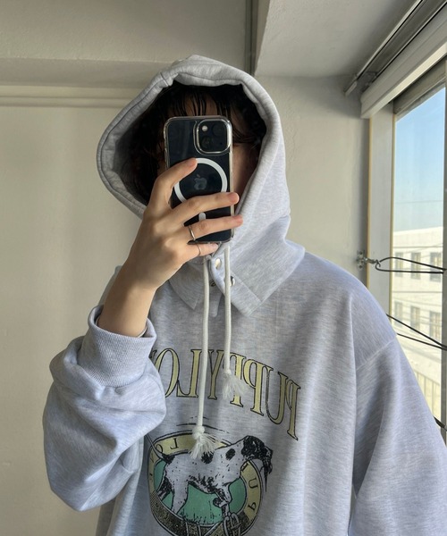 wee9s（ウィークス）の「buddy hoodie / スウェットフーディーバラクラバ（ニットキャップ/ビーニー・レディース・グレー/ホワイト/ブラック/ネイビー・FREE）」の3枚目の写真