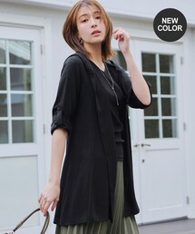 麻調パーカーチュニックブラウス