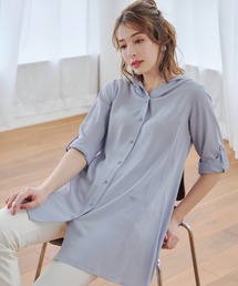 麻調パーカーチュニックブラウス
