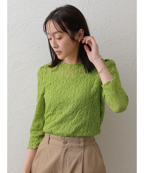 Green Parks(グリーンパークス)の「SET2点 レースプルオーバー(Tシャツ/カットソー・レディース・ホワイト/グリーン・FREE)」の5枚目の写真