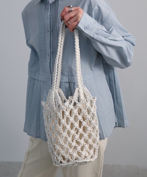 ap retro(アプレトロ)の「メッシュバッグ 巾着付(ハンドバッグ・レディース・ホワイト/ブラック/ベージュ/グリーン・FREE)」の5枚目の写真