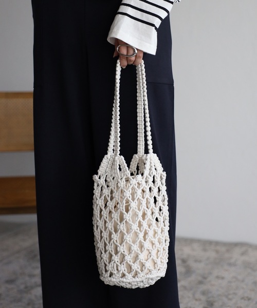 ap retro(アプレトロ)の「メッシュバッグ 巾着付(ハンドバッグ・レディース・ホワイト/ブラック/ベージュ/グリーン・FREE)」の19枚目の写真