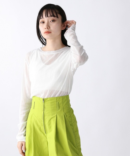JEANASIS（ジーナシス）の「シアーガラメッシュプルオーバーLS/281073（Tシャツ/カットソー・レディース・ホワイト/ブラック・FREE）」の5枚目の写真