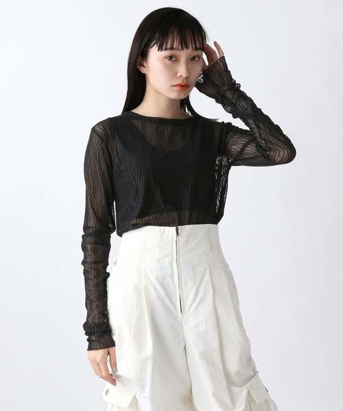 tシャツ シアープルオーバーシャツ レディース JEANASIS（ジーナシス）の「シアーガラメッシュプルオーバーLS