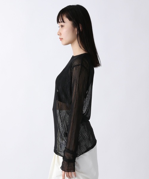 JEANASIS（ジーナシス）の「シアーガラメッシュプルオーバーLS/281073（Tシャツ/カットソー・レディース・ホワイト/ブラック・FREE）」の8枚目の写真