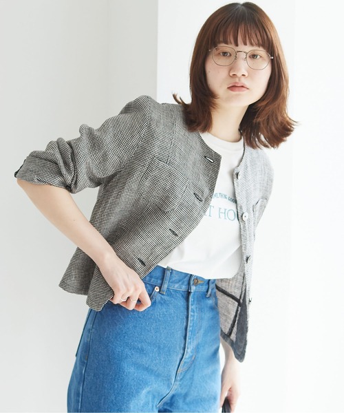 fig Ｌondon（フィグロンドン）の「lady LINEN　JK（ノーカラージャケット・レディース・その他/ベージュ/チャコールグレー・FREE）」の11枚目の写真